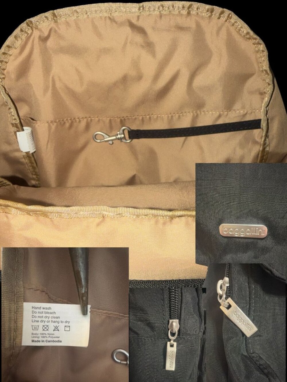 Baggallini Mission Backpack Black Water-Resistant Nylon Travel Bag Tablet Sleeve - Picture 12 of 12